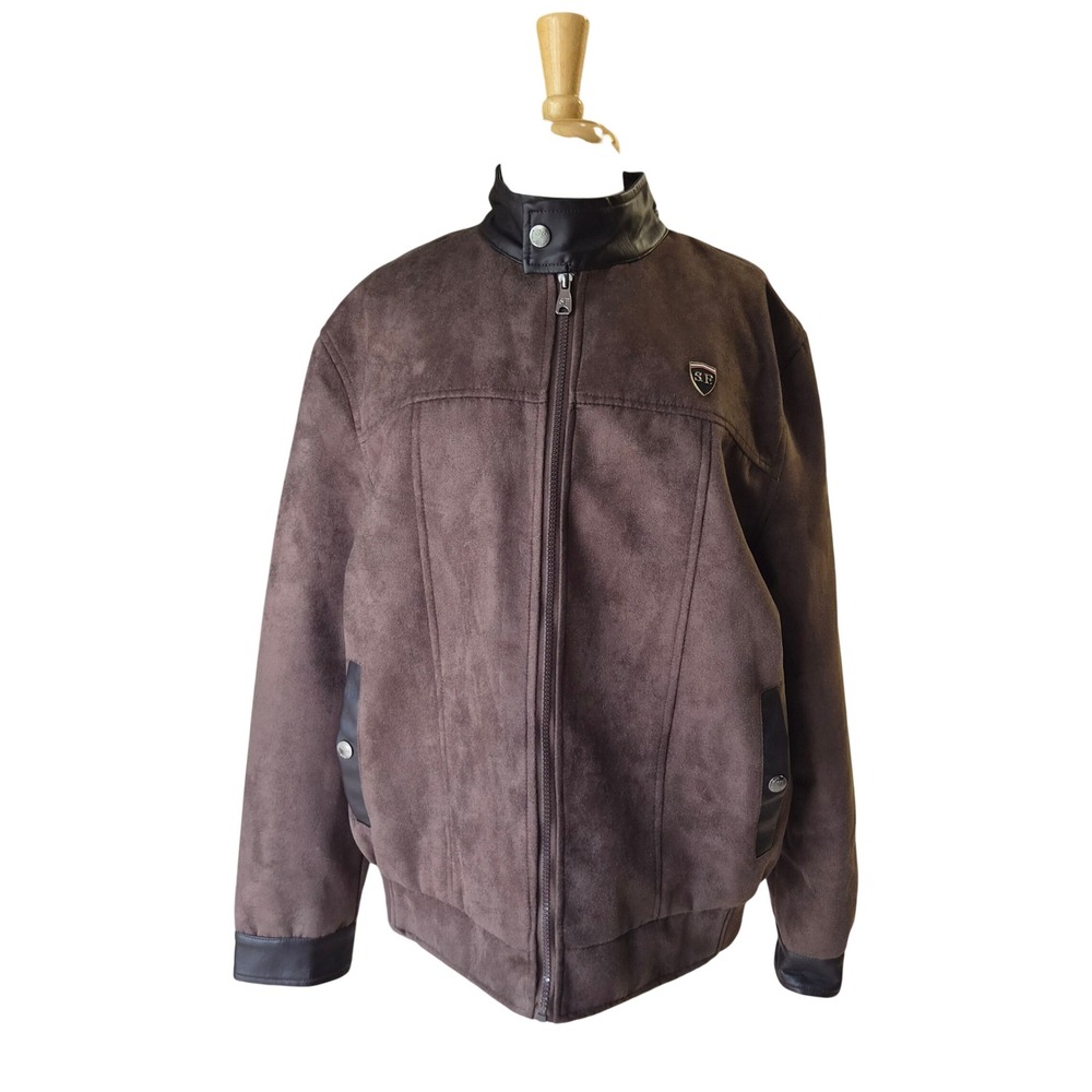 Superlative Fashion Mens Brown Faux Suede Bomber Jacket Italia Logo Large